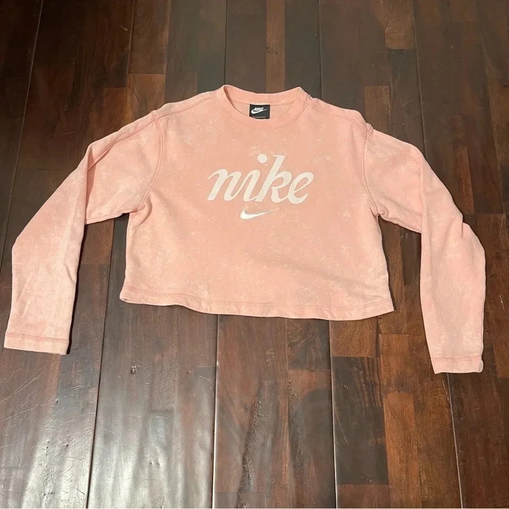 Women's Nike Cropped Washed Sweatshirt Neon Peach BQ8031-697 Size Small